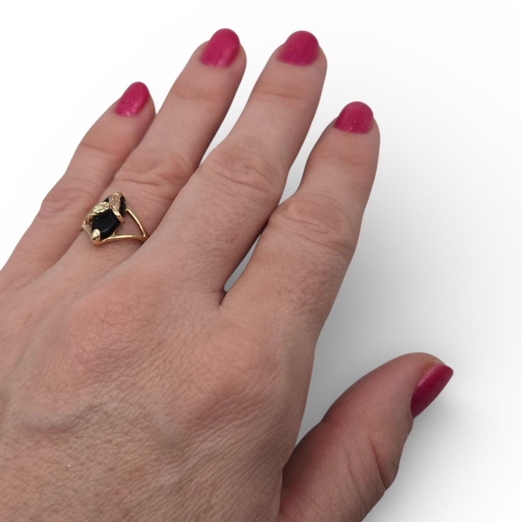 10K Solid Gold Black Hills Gold Ring, Tricolor Leaf Accent, Size 6.5