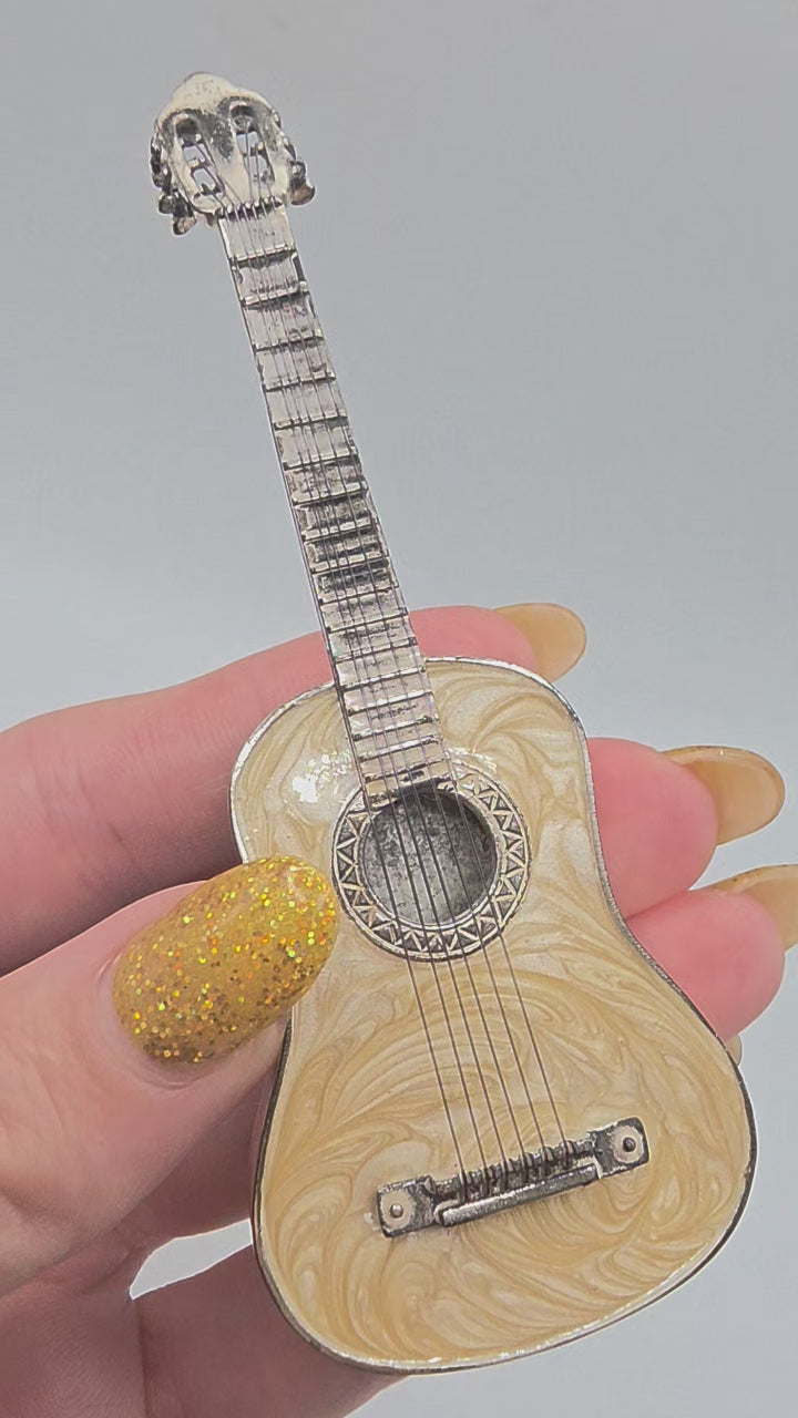 Sacchetti Sterling Silver 925 Guitar Figurine with Enamel & Music Stand, Italy