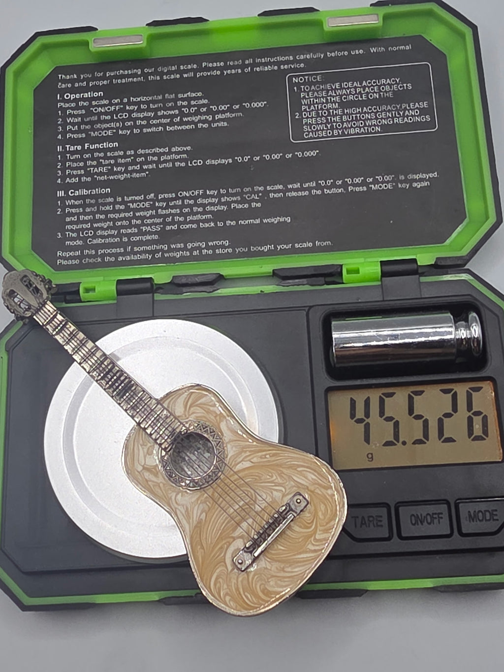 Sacchetti Sterling Silver 925 Guitar Figurine with Enamel & Music Stand, Italy