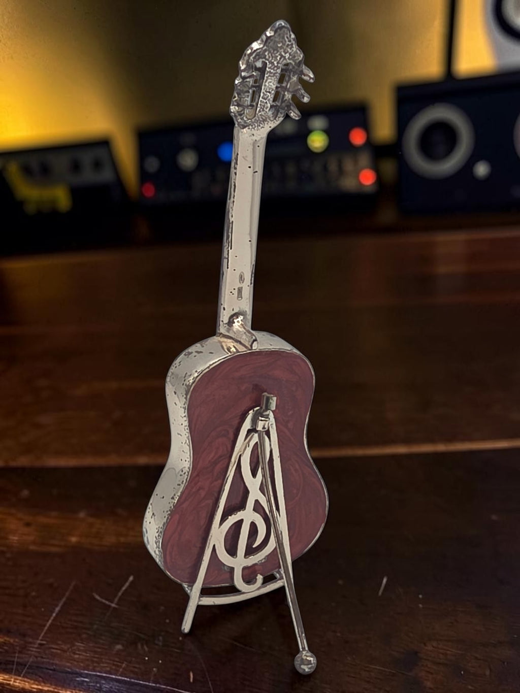 Sacchetti Sterling Silver 925 Guitar Figurine with Enamel & Music Stand, Italy