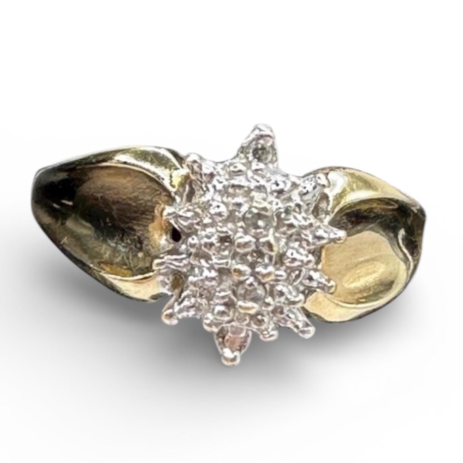 Vintage 10K Gold Diamond Cluster Ring Size 6.75