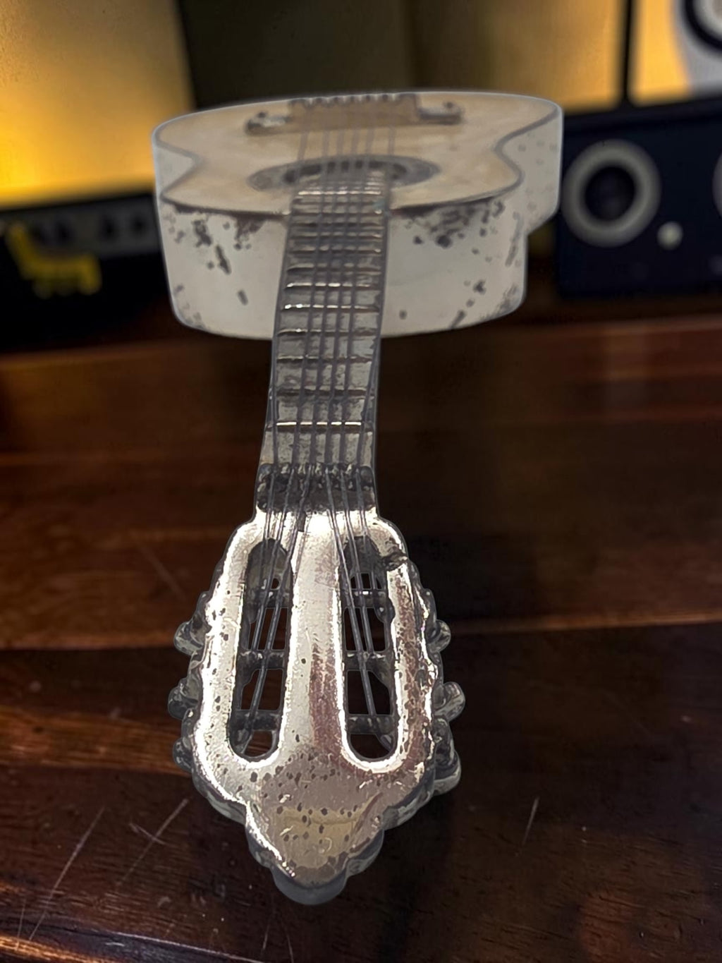 Sacchetti Sterling Silver 925 Guitar Figurine with Enamel & Music Stand, Italy