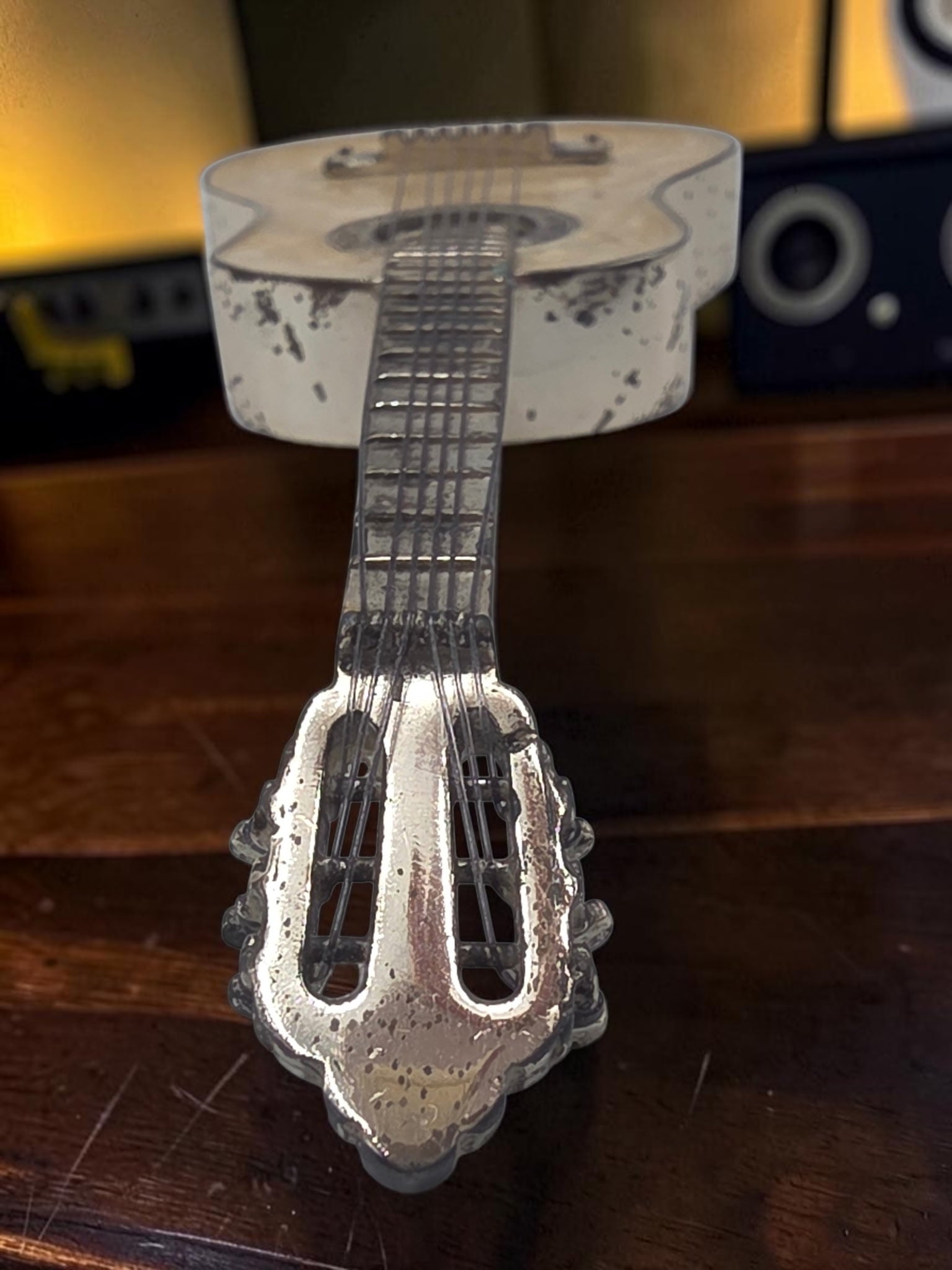 Sacchetti Sterling Silver 925 Guitar Figurine with Enamel & Music Stand, Italy