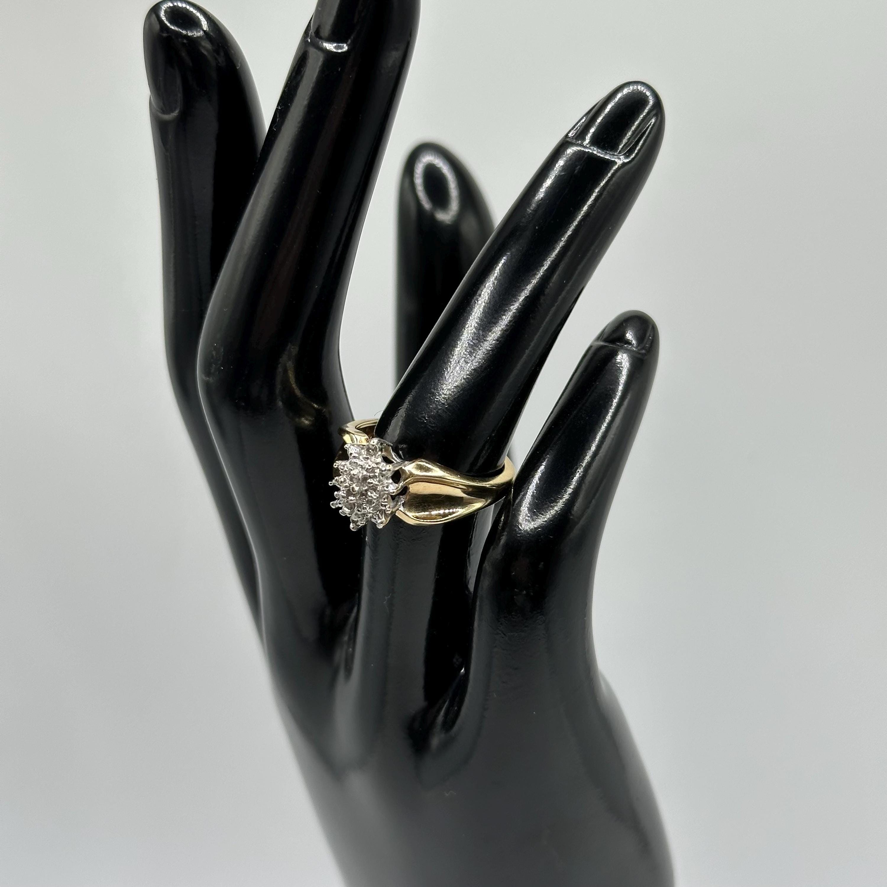 Vintage 10K Gold Diamond Cluster Ring Size 6.75
