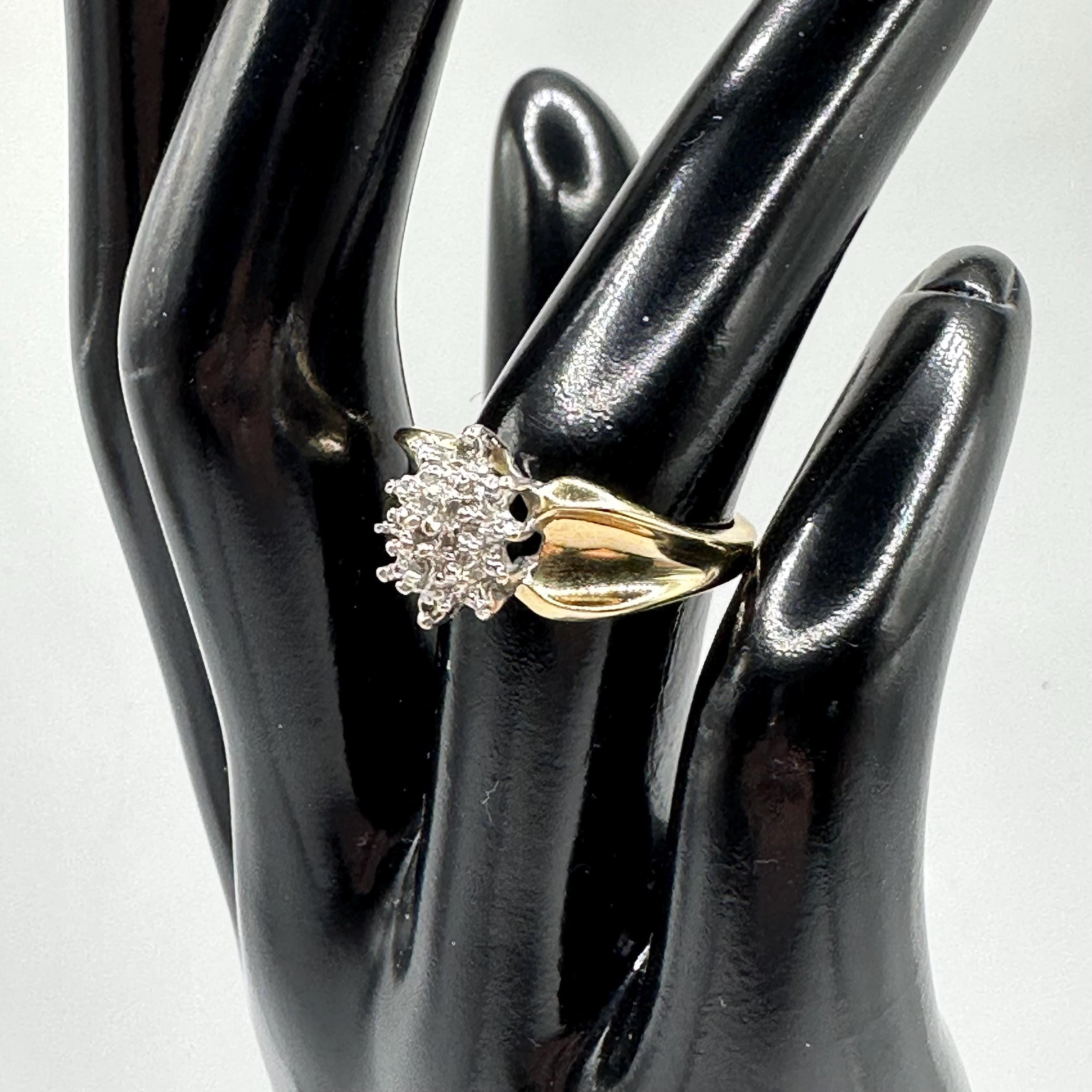Vintage 10K Gold Diamond Cluster Ring Size 6.75